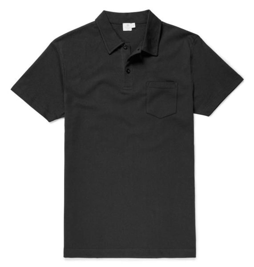 Sunspel Black Short Sleeve Riviera Polo 