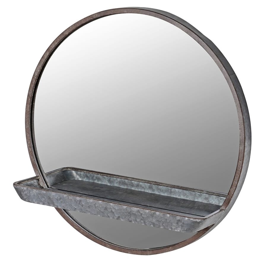 Housed Round Wall Mirror with Shelf