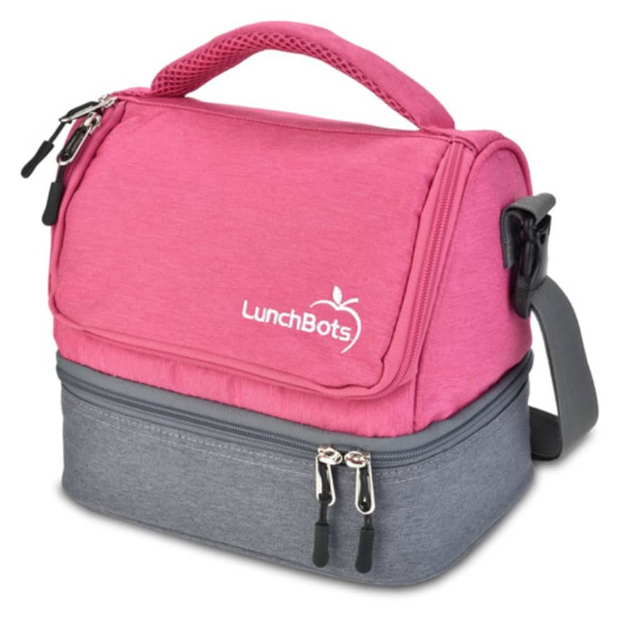 Lunch Bots Pink Isolated Two Level Lunch Bag