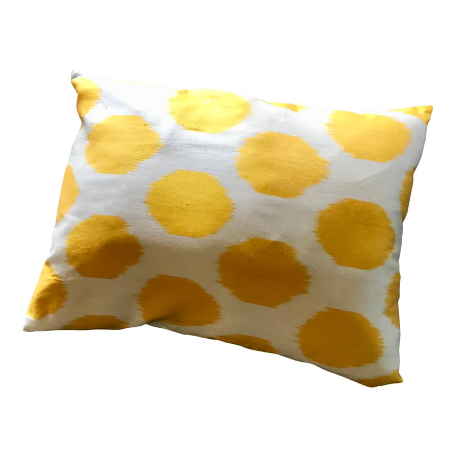 Porter + Cole Yellow and Ivory Ikat Pattern Cushion Cover