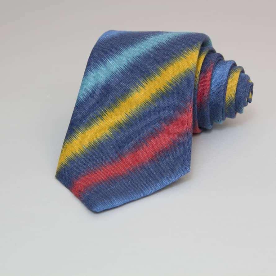 40 Colori Navy Auroras Printed Linen Tie