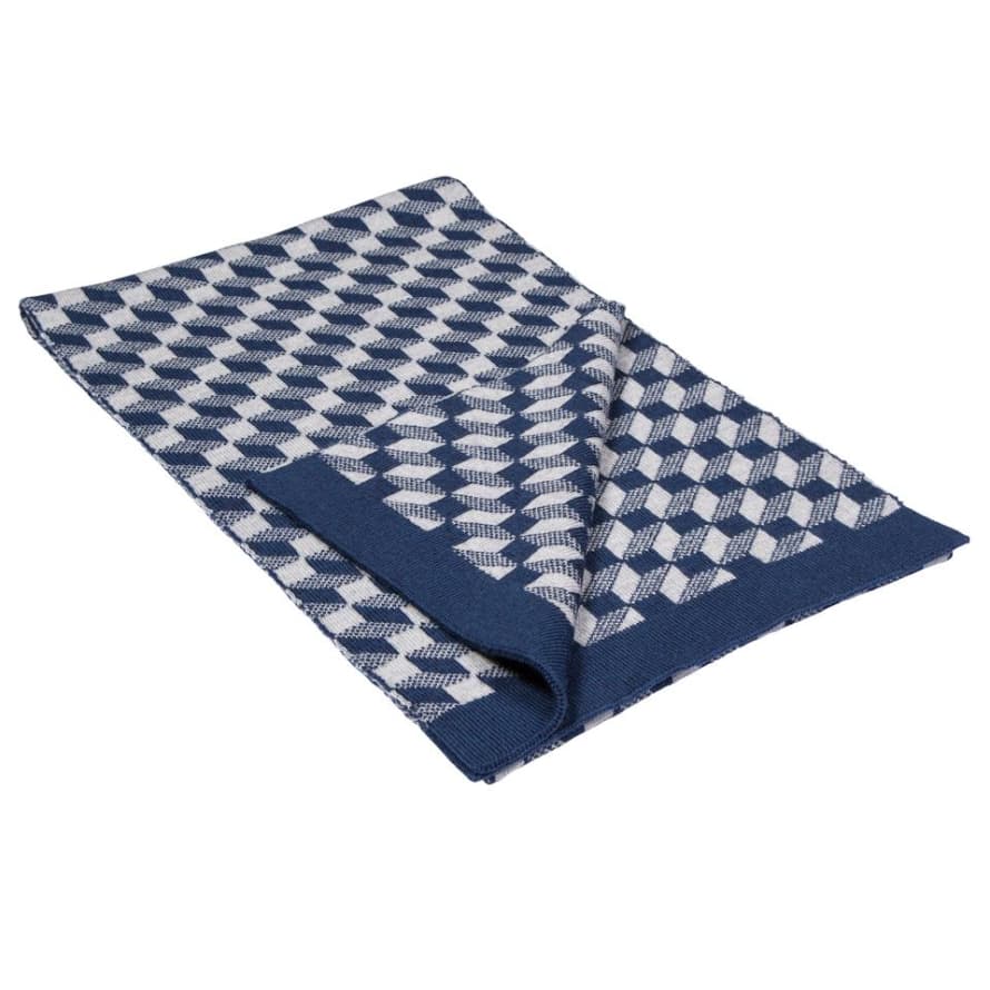 Jennifer Kent Navy Cuboid Merino Wool Scarf