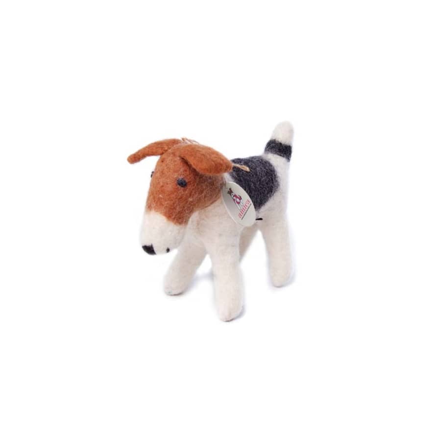 Amica Small Black White and Tan Felted Wool Fox Terrier Dog