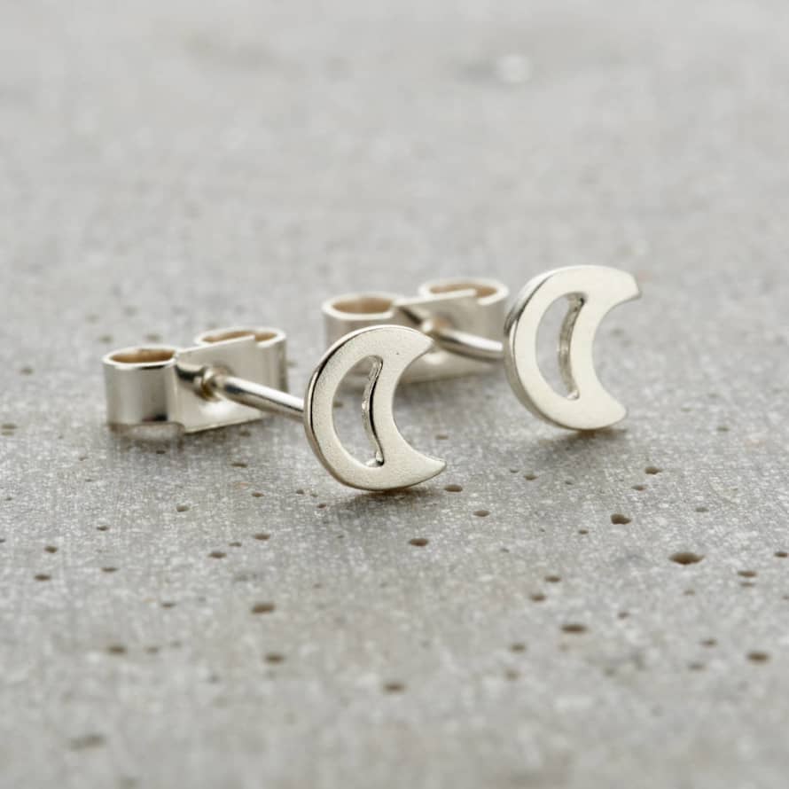 Posh Totty Designs Sterling Silver Fine Crescent Moon Stud Earrings