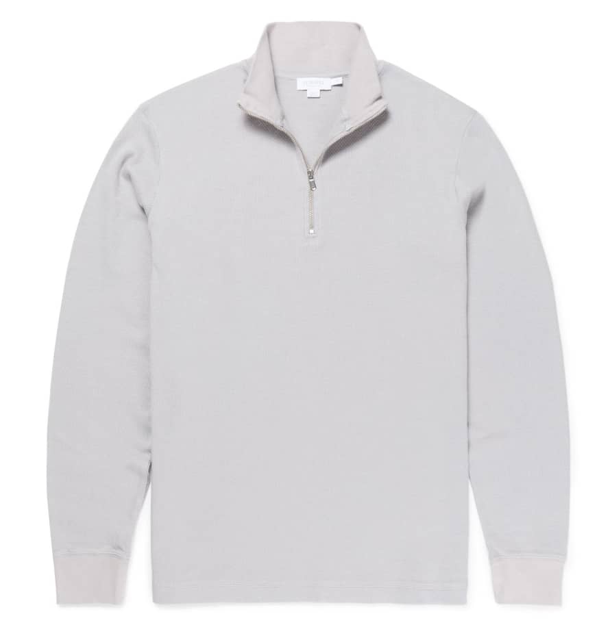 Sunspel Light Grey Cellulock Zip Neck