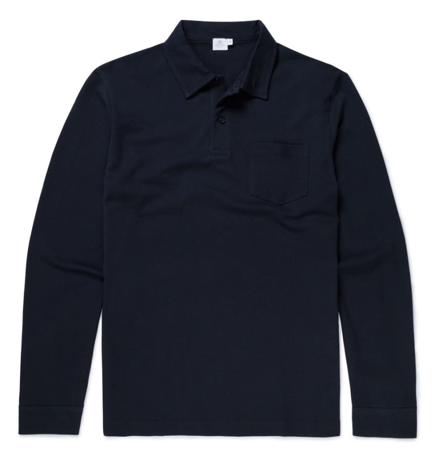 Sunspel Navy Riviera Long Sleeves Polo 