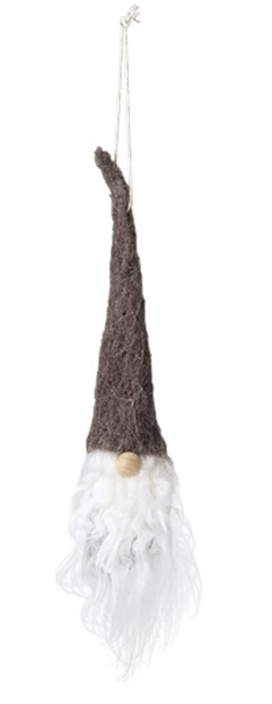 Broste Copenhagen Set Of 3 Grey Hanging Wool Santa Decorations