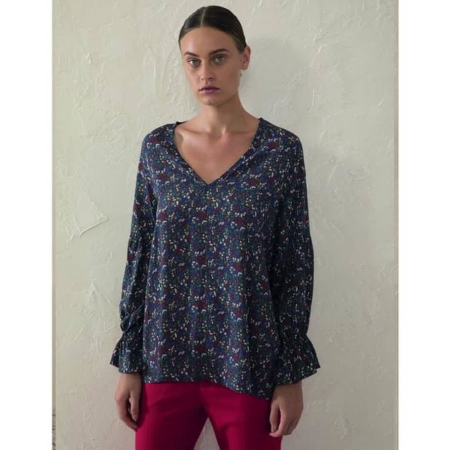 Sacks Iris V Neck Tiny Flower Blouse