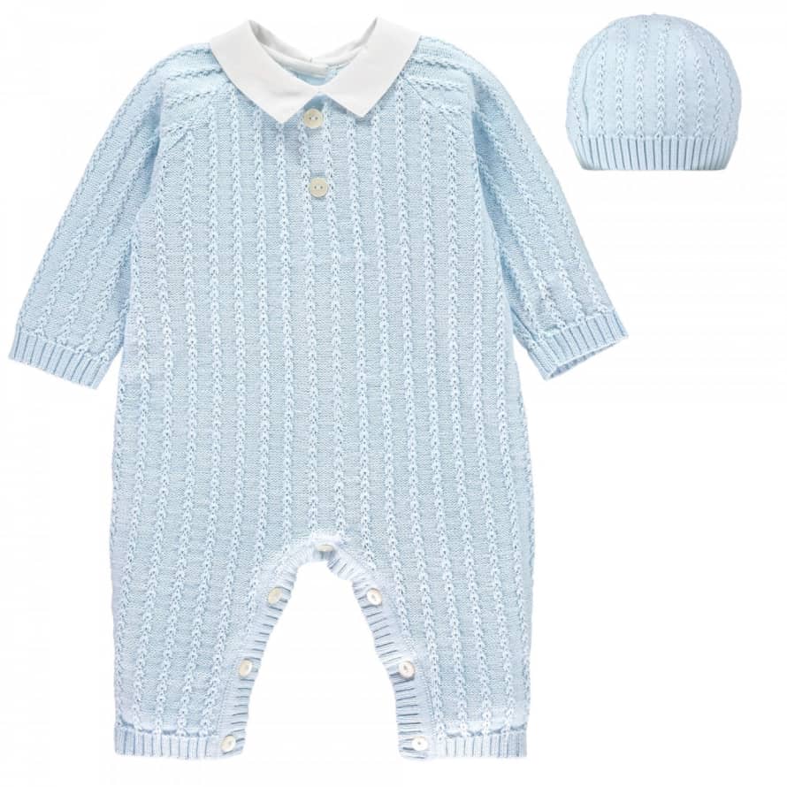 Emile et Rose Pale Blue With Stripe Ridge Effect And Hat Nick Knit 