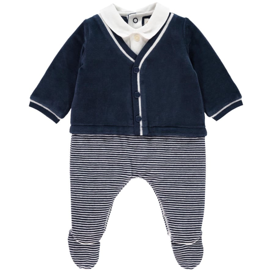 Emile et Rose Navy Blue Nate Mock Shirt And Cardi Striped Lower