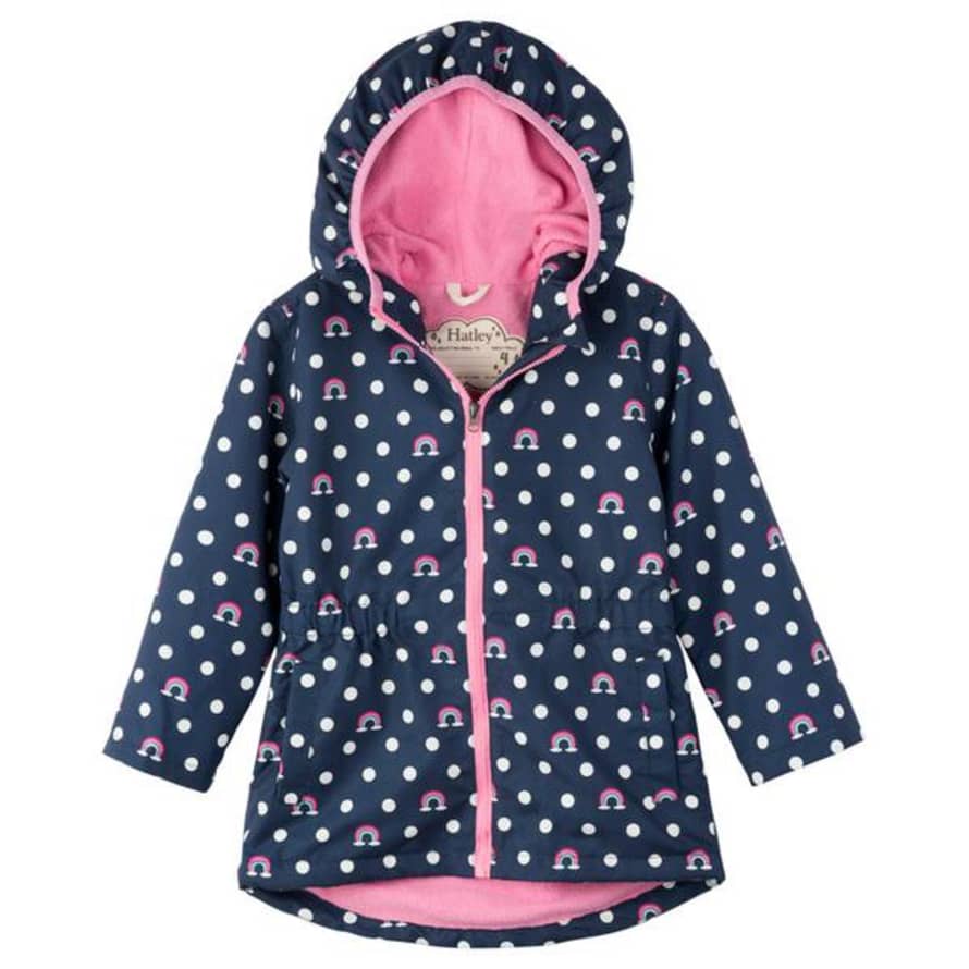 Hatley  Blue Microfiber Rain With Dots And Rainbows Jacket