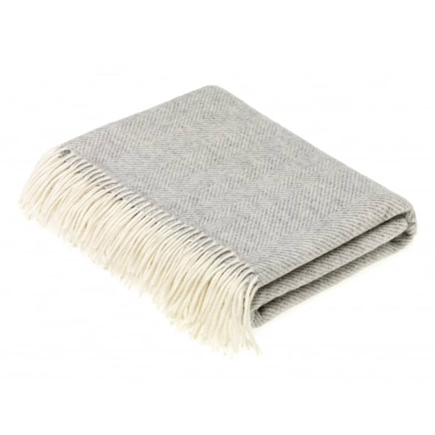 Bronte by Moon Grey Herringbone Merino Lambswool Throw 140 x 185cm