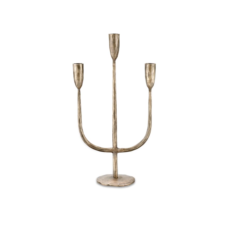 Nkuku Mbata Brass 3 Candle Candelabra in Antique Brass Finish