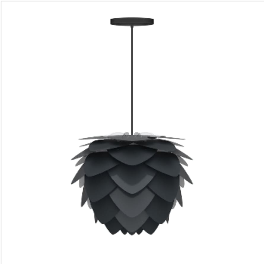 UMAGE Mini Anthracite Aluvia Pendant Light Shade with Black Rosette Cord Set