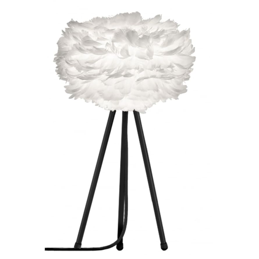 UMAGE Mini White Feather Eos Table Lamp with Black Tripod