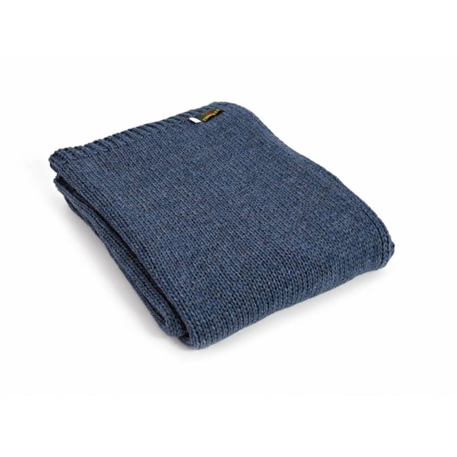 Tweedmill Blue Slate Knitted Alpaca Mix Throw 130cm x 180cm 