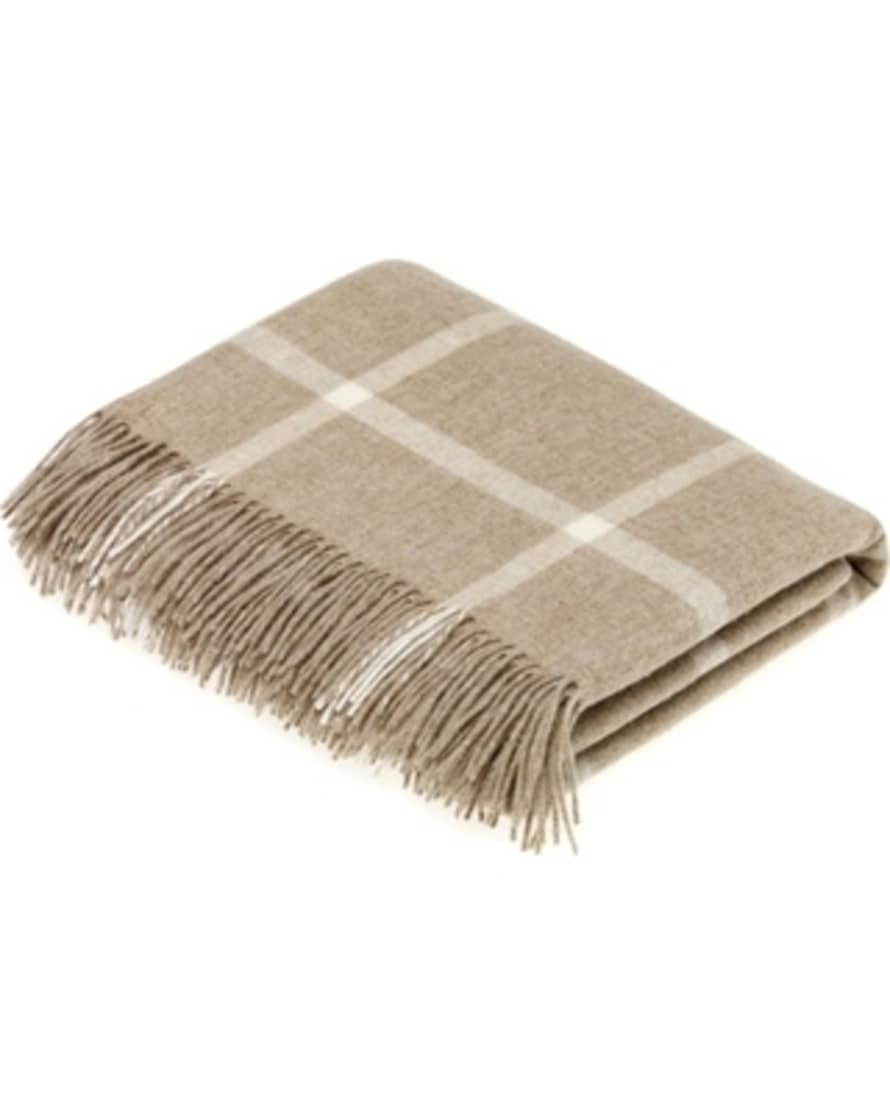 Bronte by Moon Beige Windowpane Merino Lambswool Throw 140cm x 185cm