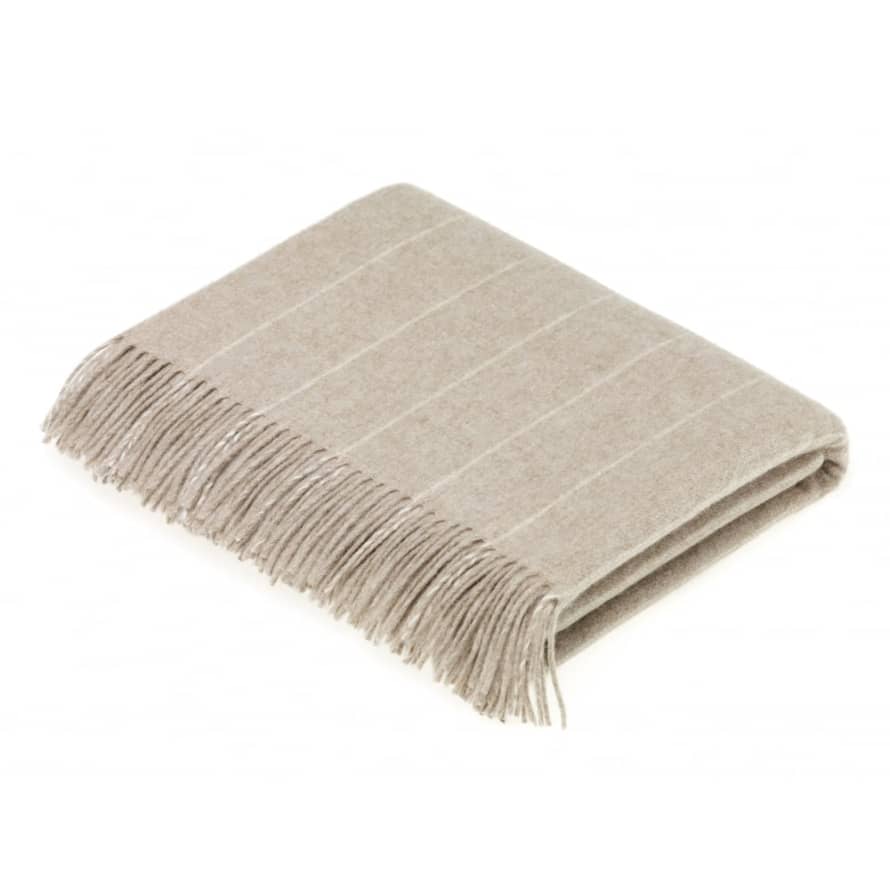 Bronte by Moon Beige Pinstripe Luxury Merino Lambswool Throw 140cm x 185cm