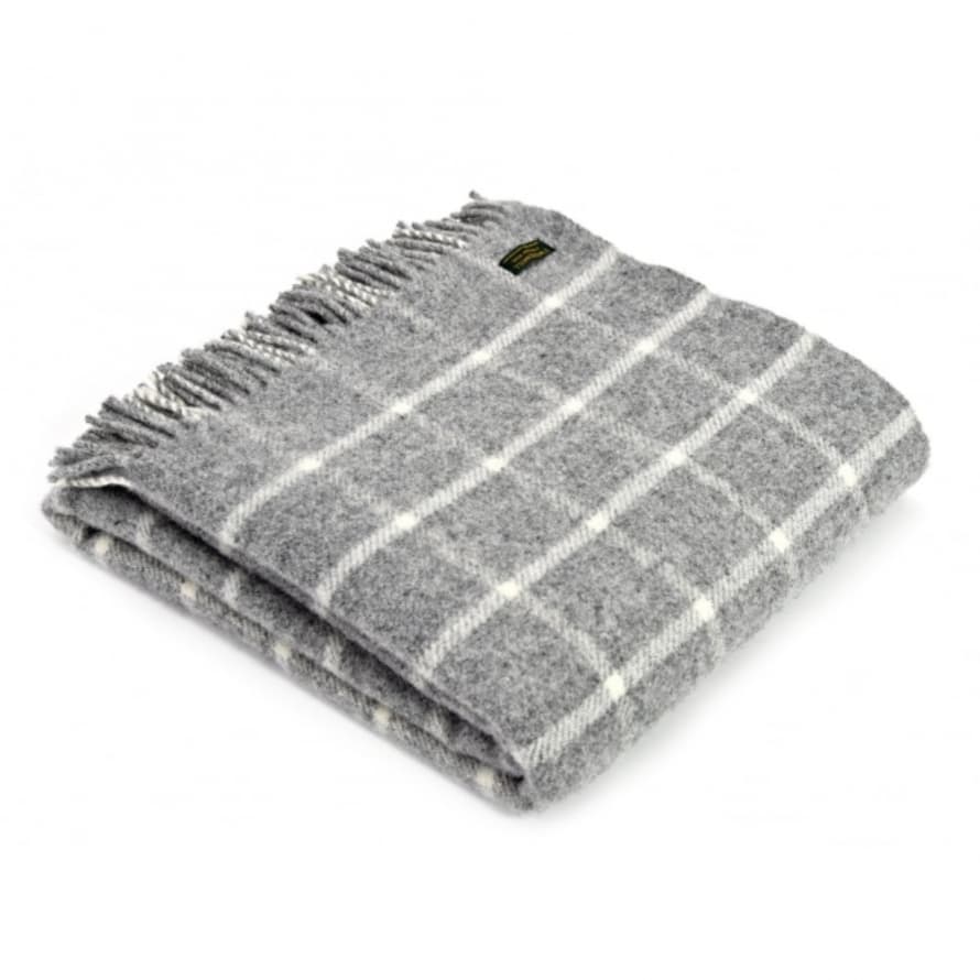 Tweedmill Grey Chequered Check Pure New Wool Throw 150cm x 183cm