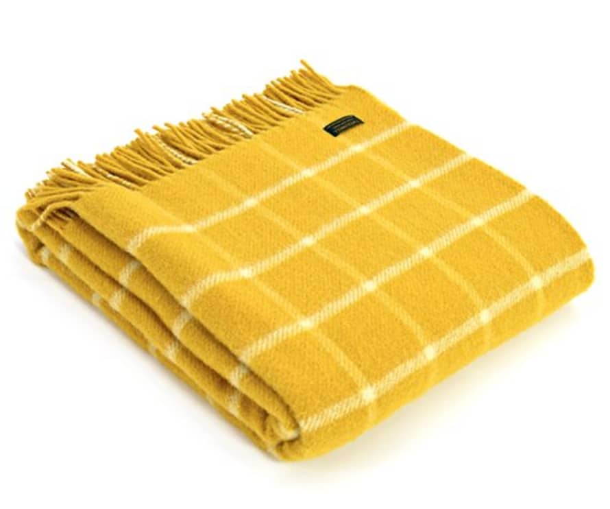 Tweedmill Yellow Chequered Check Pure New Wool Throw 150cm x 183cm