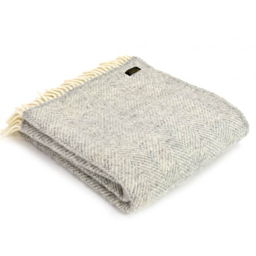 Tweedmill Silver Grey Fishbone Pure New Wool Throw 150cm x 183cm