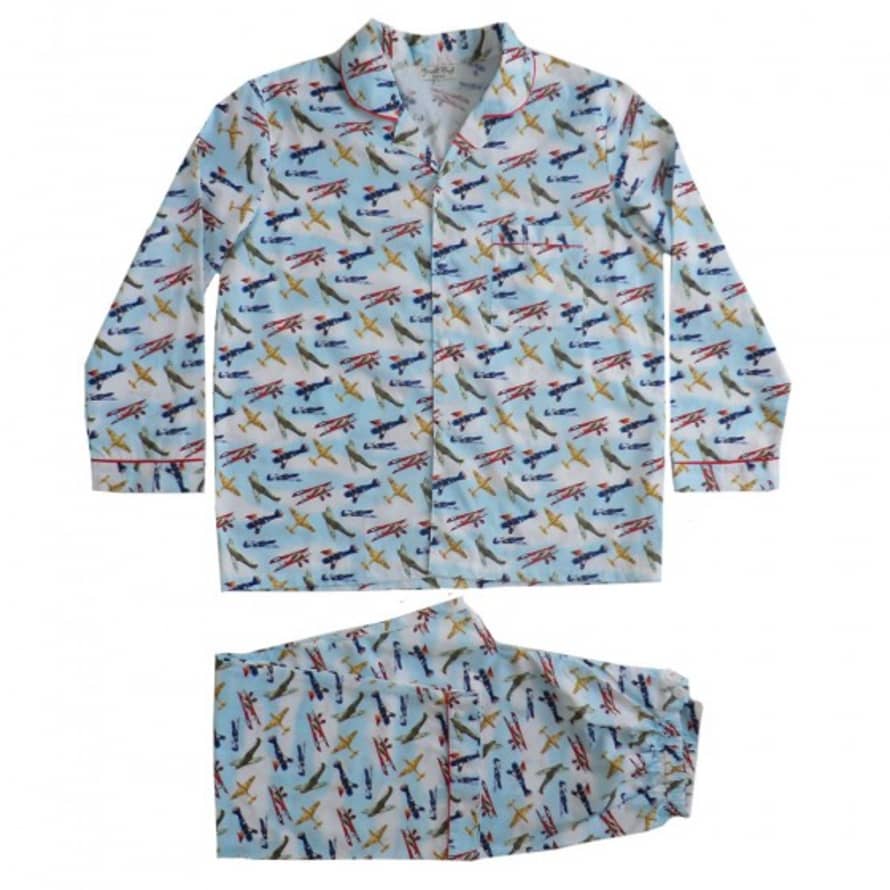 Powell Craft Men's Aeroplane Print Cotton Pyjamas
