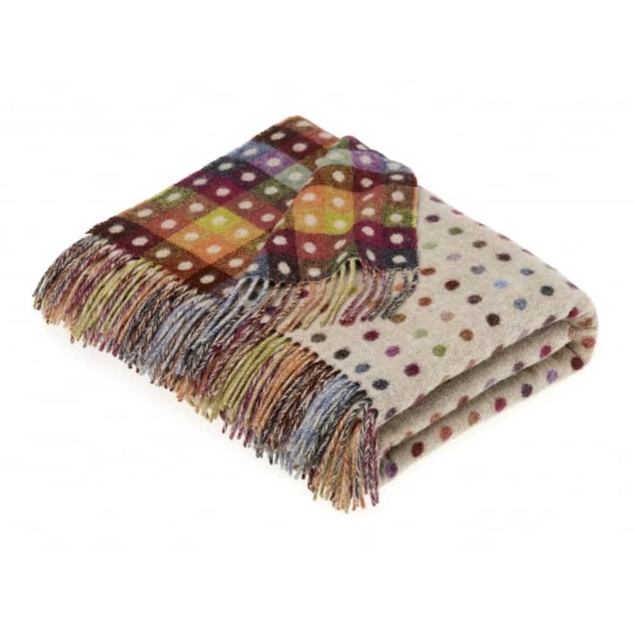 Bronte by Moon Beige Multi Spot Check Merino Lambswool Throw 140cm x 185cm