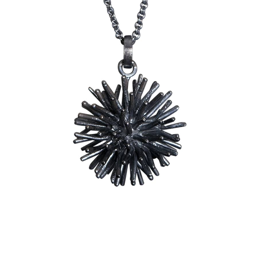 Sofie Lunøe Oxidized Silver With Long Chain Pompon Pendant