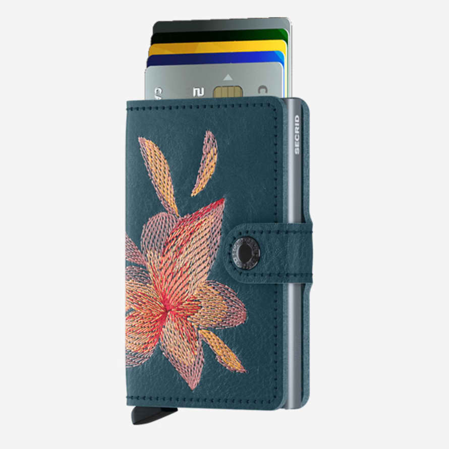 Secrid Mini Wallet with Card Protector RFID - Stitch Magnolia Petrolio