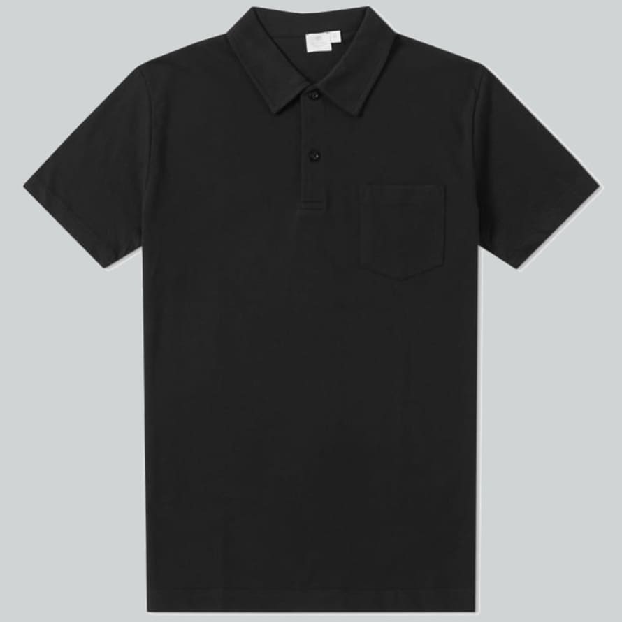 Sunspel Black Riviera Pique Polo