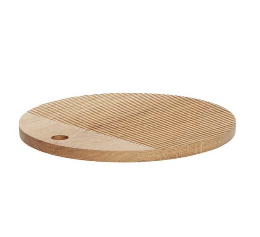 Hubsch Large Round Oak Cutting Board With Lines 