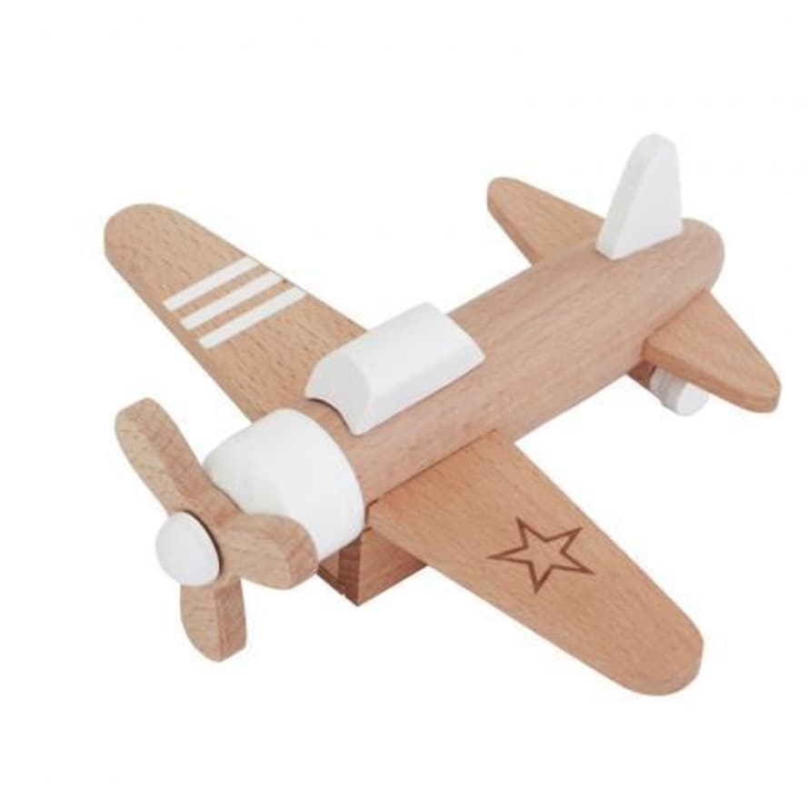 Kiko Wooden Wind Up Propeller Airplane With White Decoration