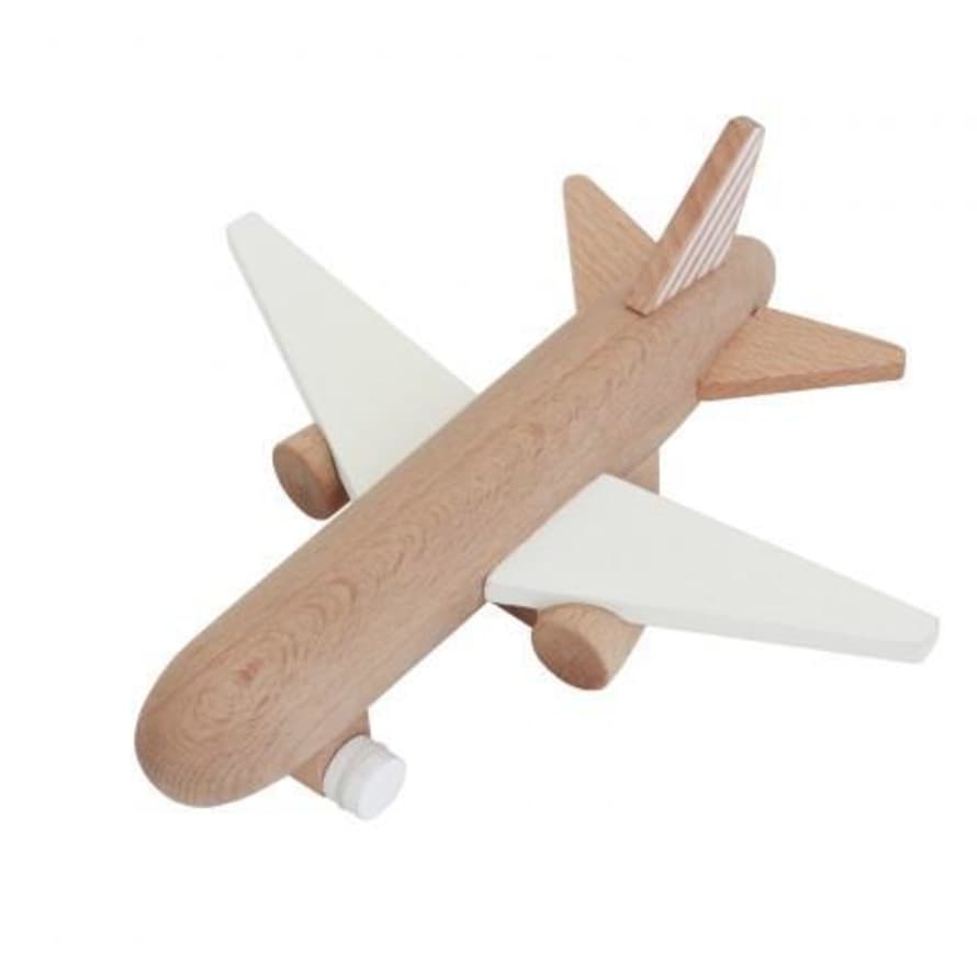 Kiko Wooden Wind Up Jet Airplane With White Wings