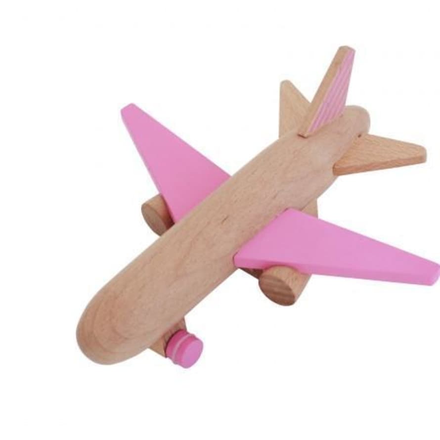 Kiko Wooden Wind Up Jet Airplane With Pink Wings