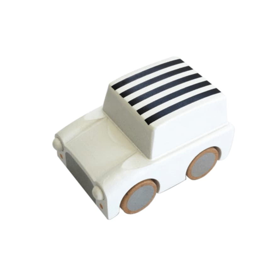 Kiko White Stripes Classic Wooden Wind Up Car 