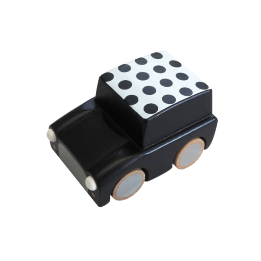 Kiko Black Polka Dot Classic Wooden Wind Up Car 