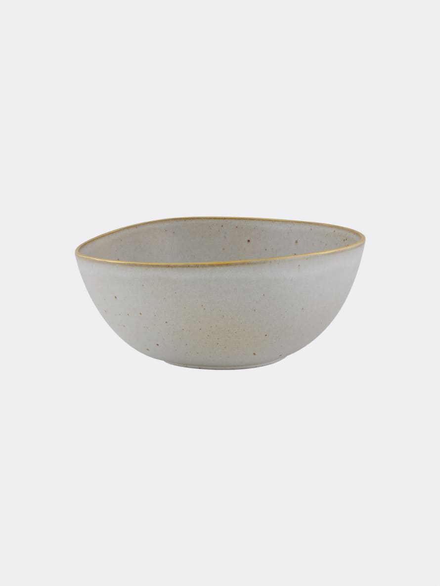 Casa Alegre White Matt Gold Stone Glazed Salad Bowl with Gold Trim