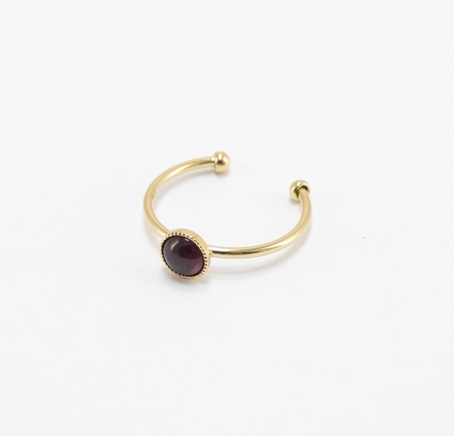 Viadoli Gold-plated Nymphéa ring with Red Garnet stone 