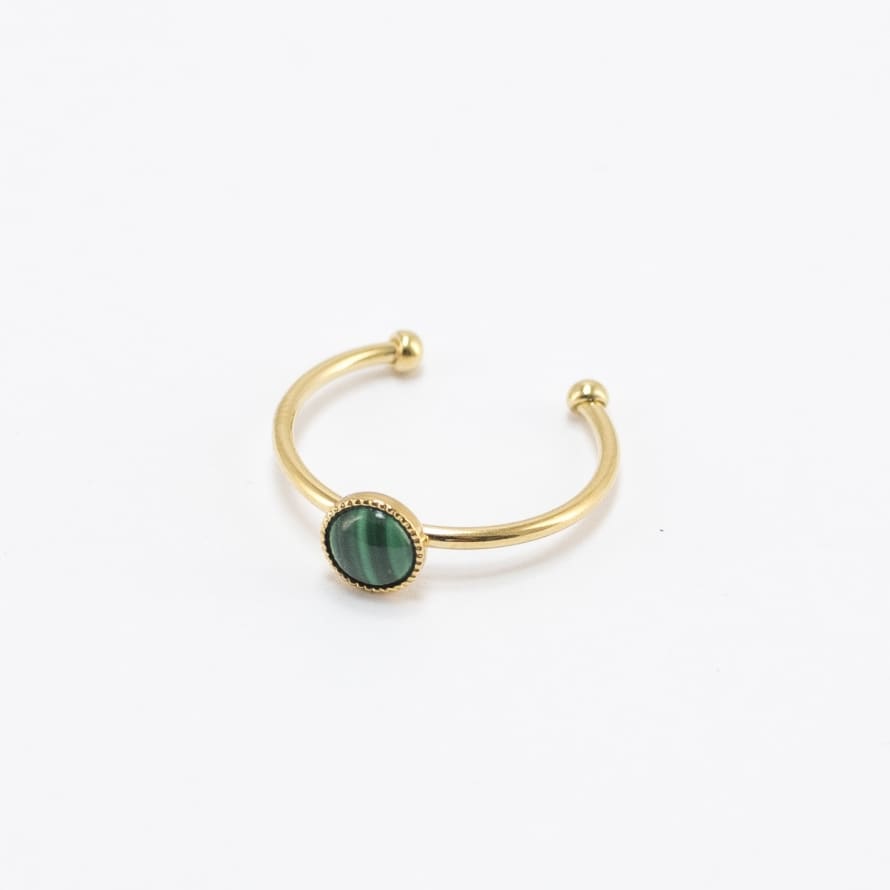 Viadoli Gold-plated Nymphéa ring with Malachite stone 