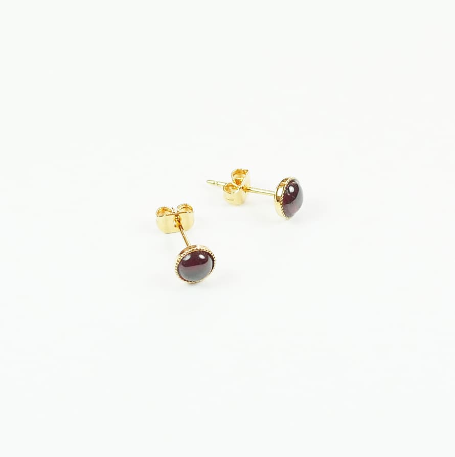 Viadoli Gold-plated Nymphéa stud earrings with Red Garnet stones 