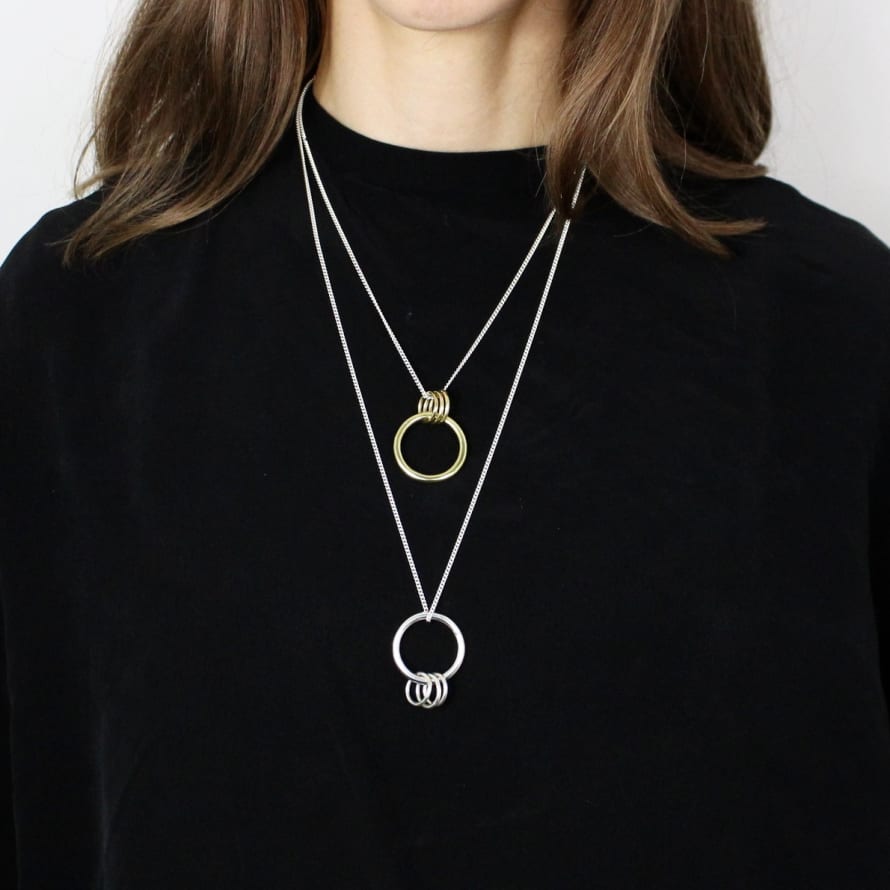 MONO MONO MODERN SILVER 'LUNA' RING TRIO NECKLACE