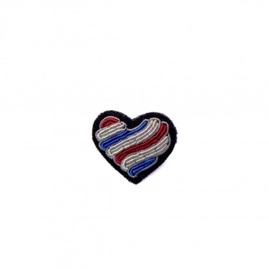 Macon & Lesquoy Tricolor Hand Embroidered Heart Brooch