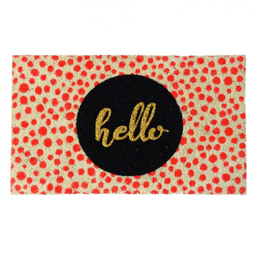 Bombay Duck Black Circle With Neon Spots Hello Door Mat