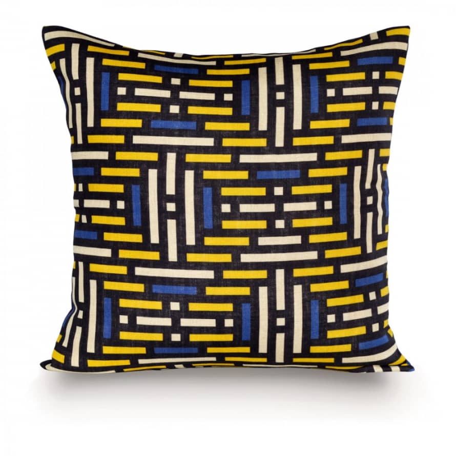 Rouge du Rhin Linen Blue And Yellow Square Cushion 47x47