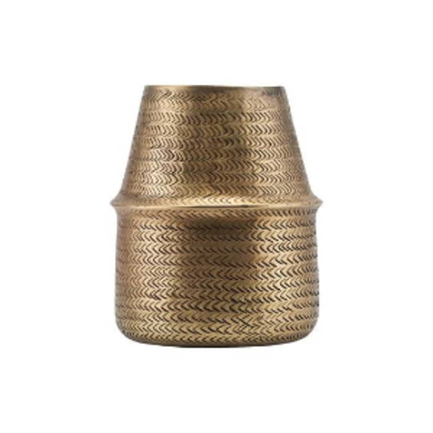 House Doctor Tall Brass Finish Rattan Planter