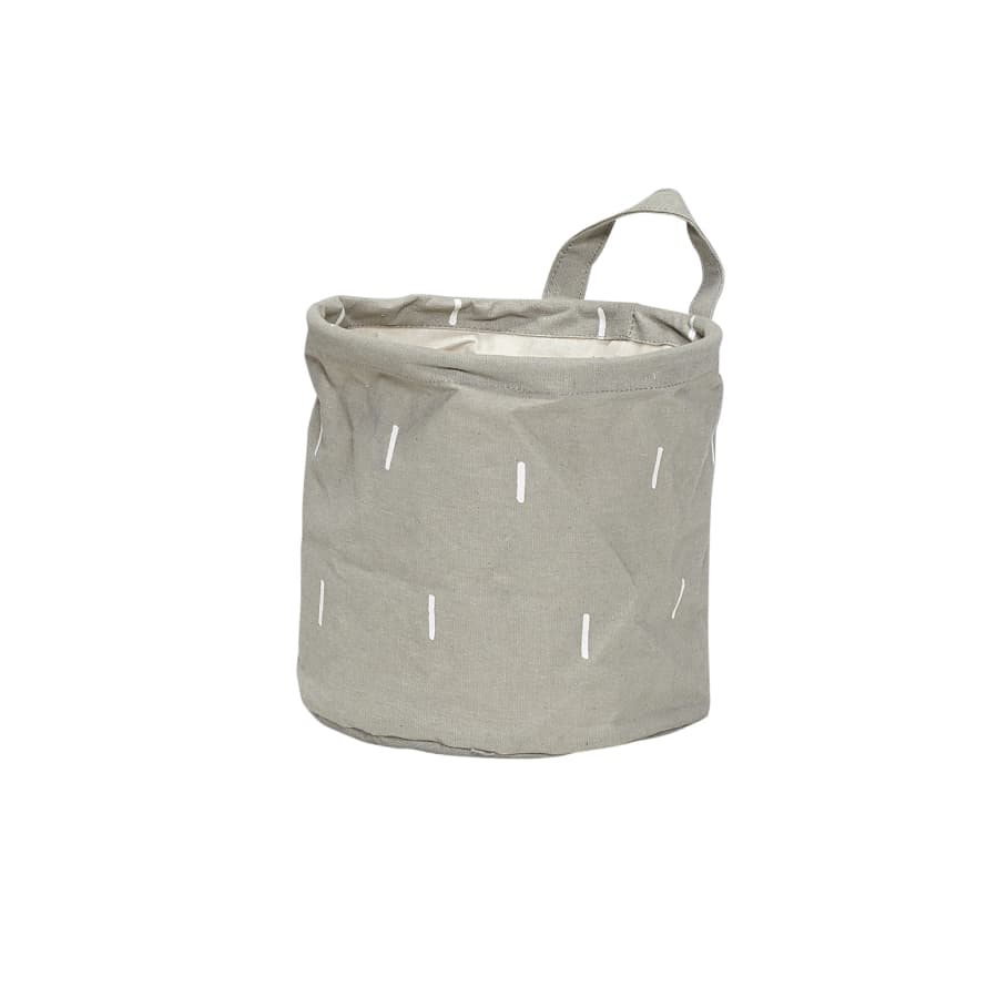 Hubsch Small Grey Waxed Inner Cotton Mix Basket With A Handle 