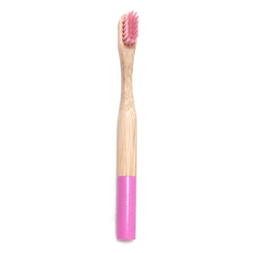 Zero Waste Club Pink Kids Bamboo Toothbrush With Bamboo Handle