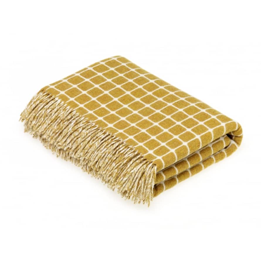 Bronte by Moon Gold Athens Check Luxury Merino Lambswool Throw 140cm x 185cm