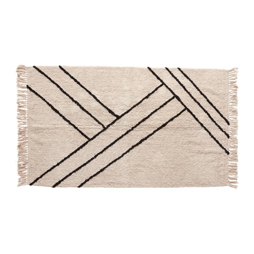 Hubsch White Black Cotton Rug