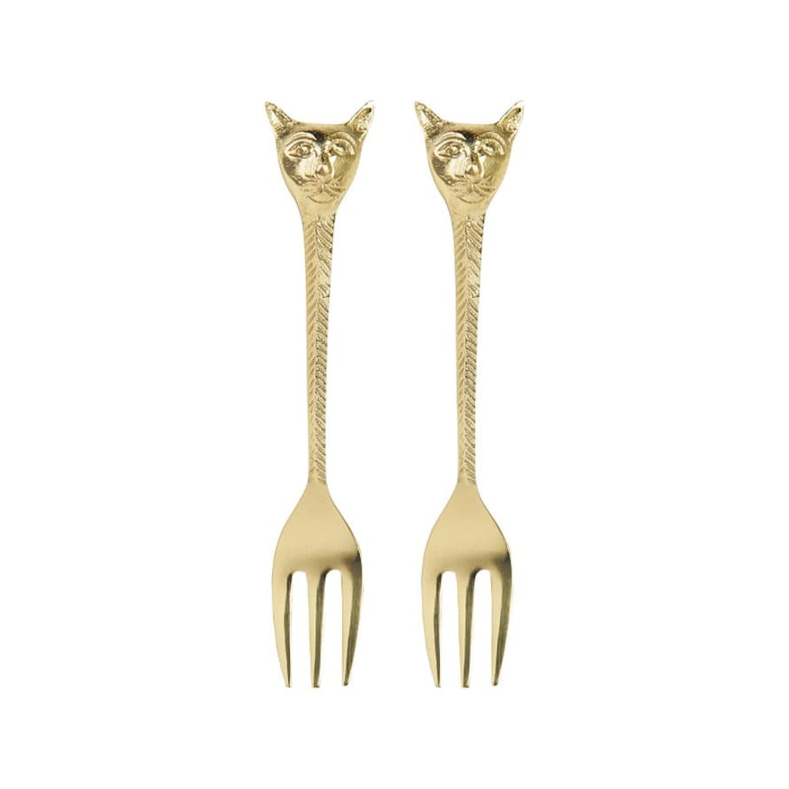 &klevering Brass Cat Fork Set of 2
